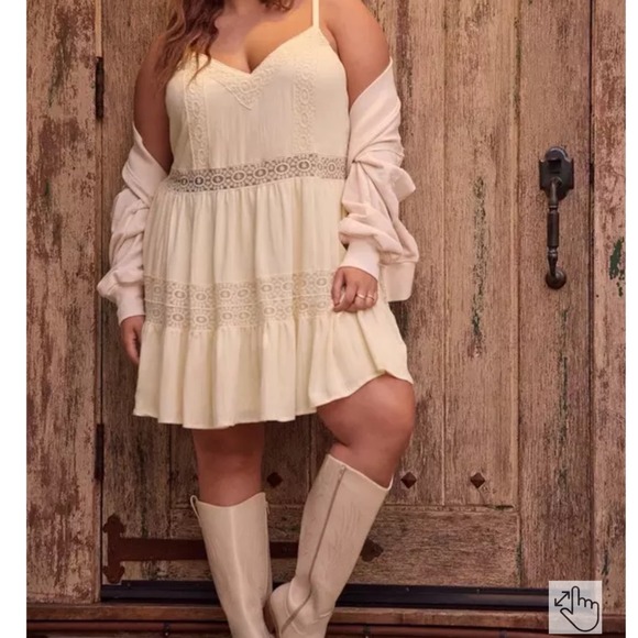 torrid Dresses & Skirts - R1 Torrid Size 1 Ivory Lace Trim Cami Slip Dress Boho Layering Flowy Neutral